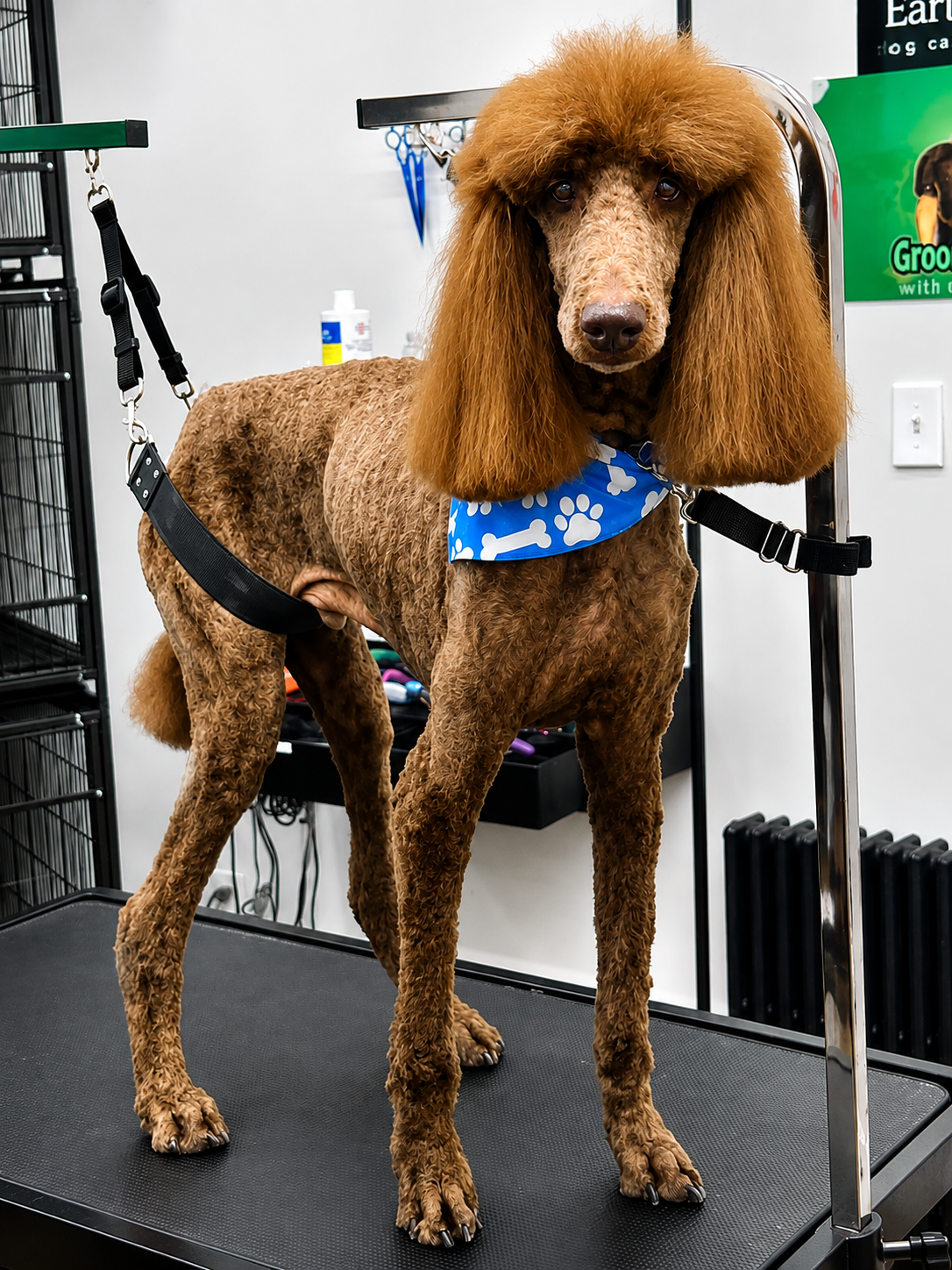 Standard Poodle after a full groom at LaMagna's Dog Grooming in Floral Park, NY