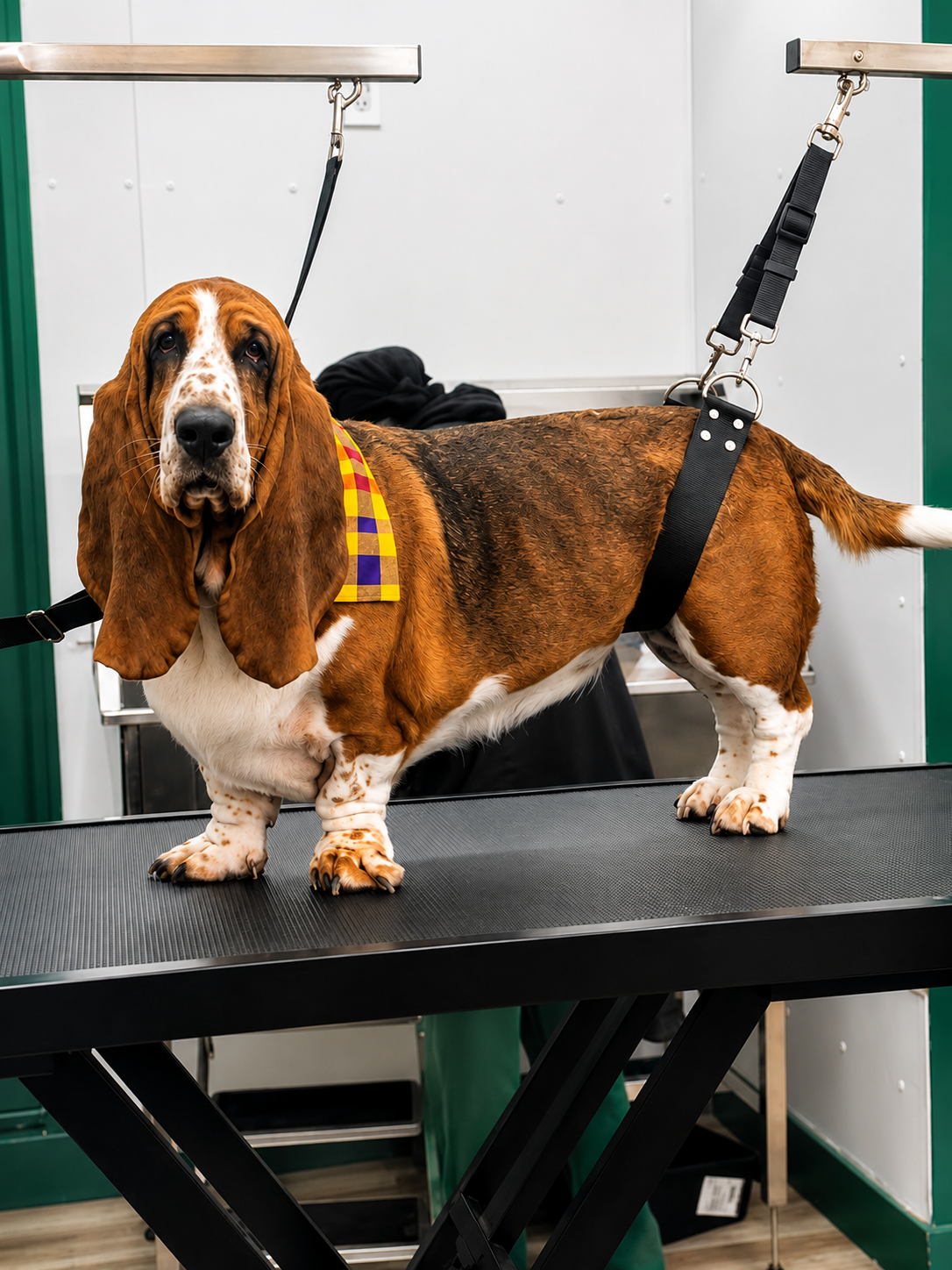 Basset Hound after a bath and brush at LaMagna's Dog Grooming in Floral Park, NY